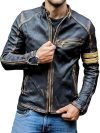 Distressed Black Leather Café Racer Jacket - Genuine