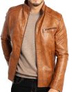 Men's Leather Motorcycle Jacket - Stand Collar