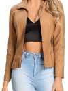 Women's Faux Leather Quilted Jacket - Fashion Zip Up